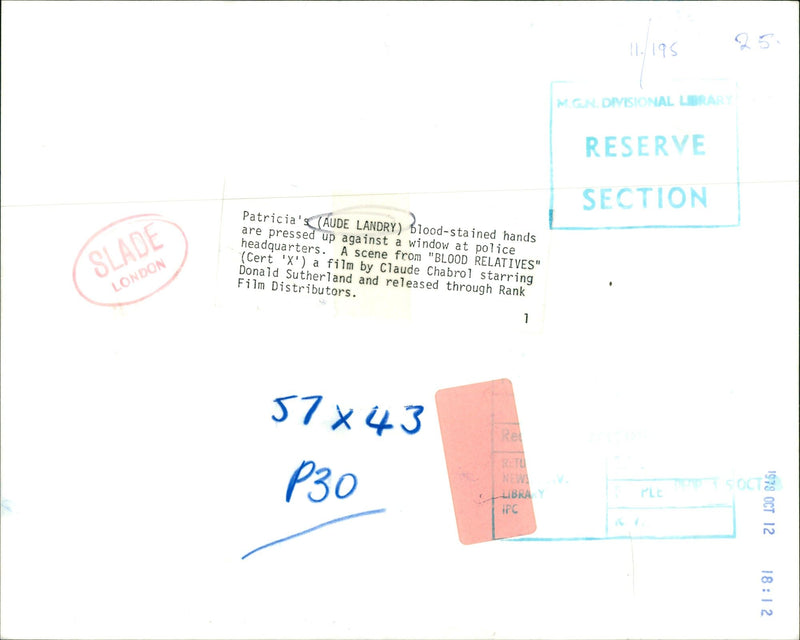 ACTRESS LANDRY AUDE - RESERVE DIVISIONAL DONALD, LONDON, FILM - Vintage Photograph