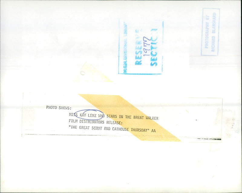 1972 - RICHARD BLANSHARD ACTRESS LENZ KAY RESERVE PHOTOGRAPHY SECTIC, FILM - Vintage Photograph