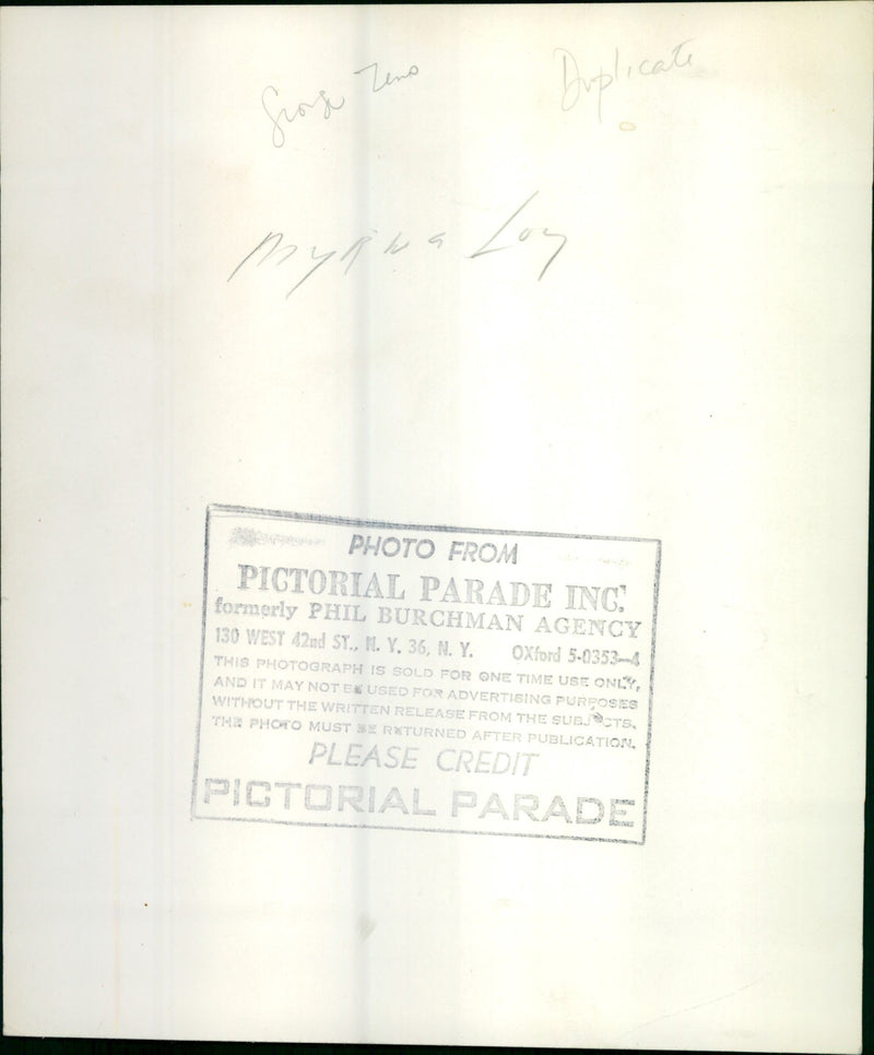 LOY MYRNA FILMS - SIOS ZENO DUPLICATE BYRNE, PHOTO, PHOTOGRAPH, ONE - Vintage Photograph