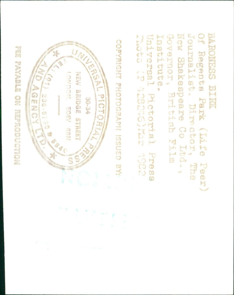 1982 - BIRK SARONESS BARONESS REGENTS, BRITISH, FILM, PARK - Vintage Photograph