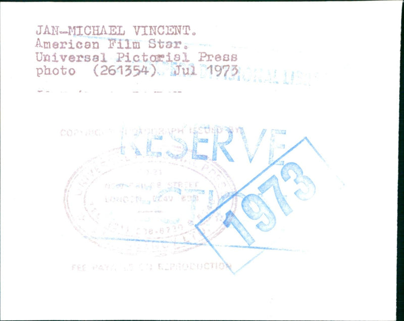 1973 - VINCENT JAN MICHAEL FURS AMERICAN, FILM - Vintage Photograph