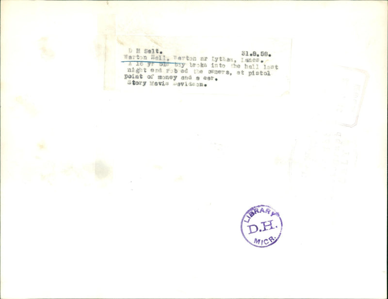 WARTON HALL - SELT MARTON SELL, MOVIE, TE, END - Vintage Photograph