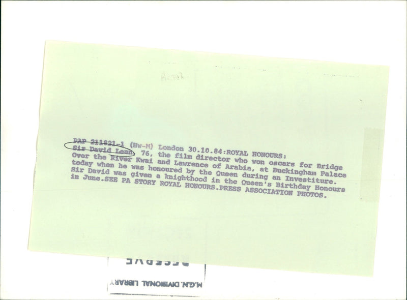 LEAN DAVID SIR JUNE SY FILMS - DAR LONDON, QUEEN - Vintage Photograph