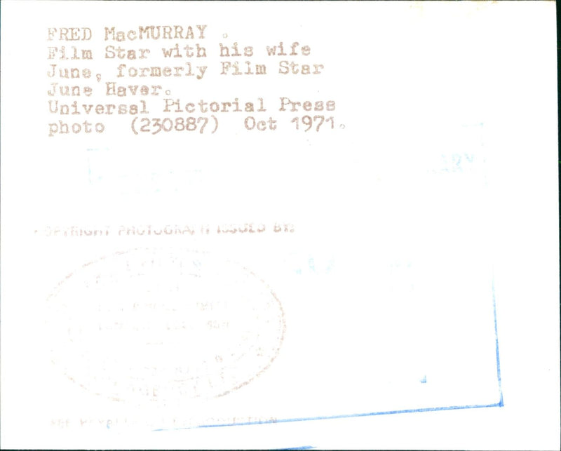 1971 - MC MURRAY FRED MAC FILM, WIFE - Vintage Photograph