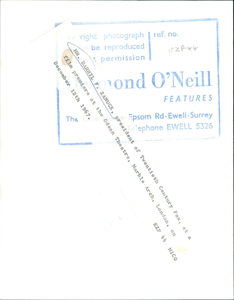 1967 - MR DARRYL F ZANUCK PRESIDENT OF TWENTIETH CENTURY FOX AT FILM PRODUCER - Vintage Photograph