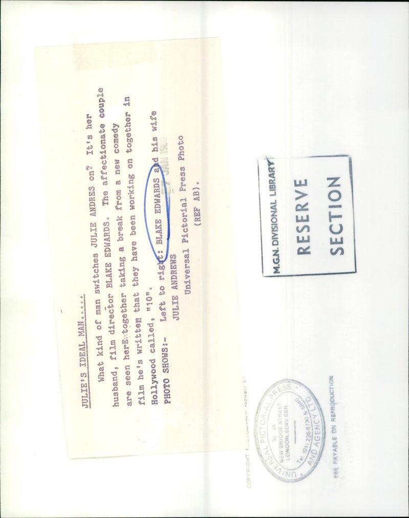 EDWARDS BLAKE FILM PRODUCER - LTD JULIES AND AGENCY, WIFE - Vintage Photograph