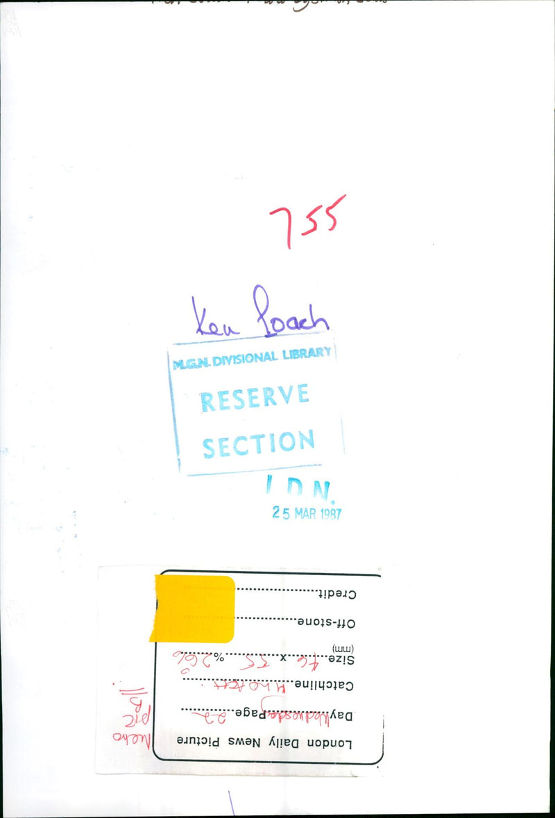 1987 - TO FILM DIRVE LOACH KEN THERO DAILY NEWS LONDON - Vintage Photograph