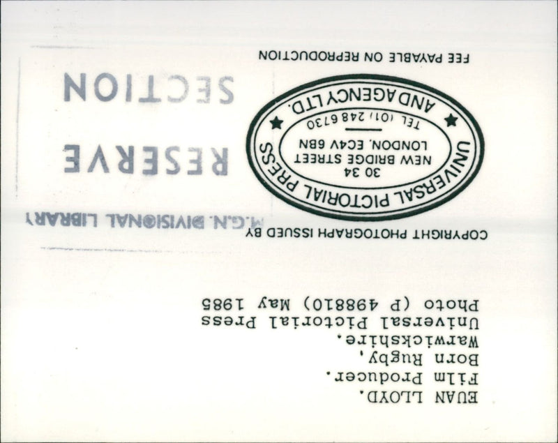 1985 - EUAN LLOYD FILM PRODUCER EJAN AGENCY LTD AND EC4V, LONDON, PRESS - Vintage Photograph