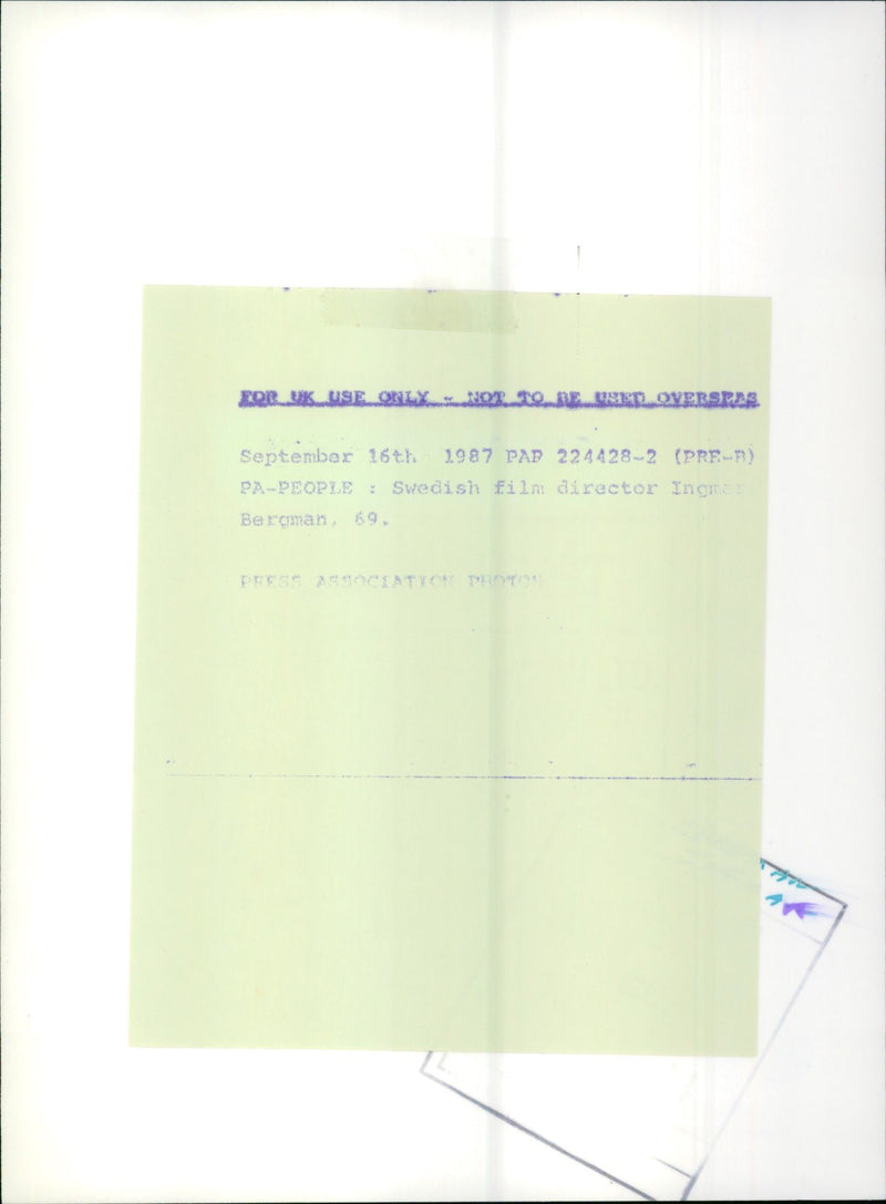 1987 - BERGMAN INGMAR R ROB USE ONLENE NED DE, FILM - Vintage Photograph