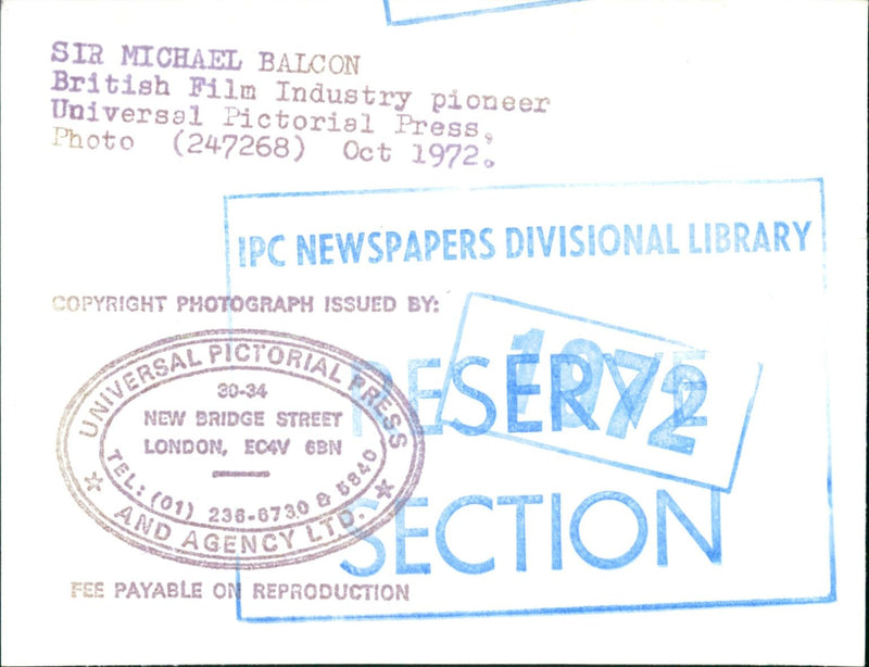 1972 - BALCON MICHAEL SIR BRITISH, LONDON, FILM - Vintage Photograph