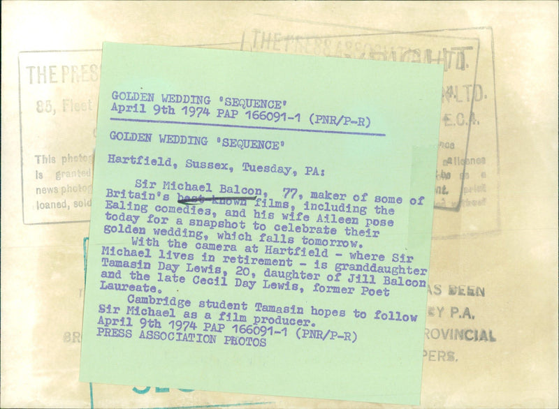 1974 - SIR MICHAEL BALCON MAKER OF SOME OF THE THEATER TRASA PISHINT, FILM - Vintage Photograph