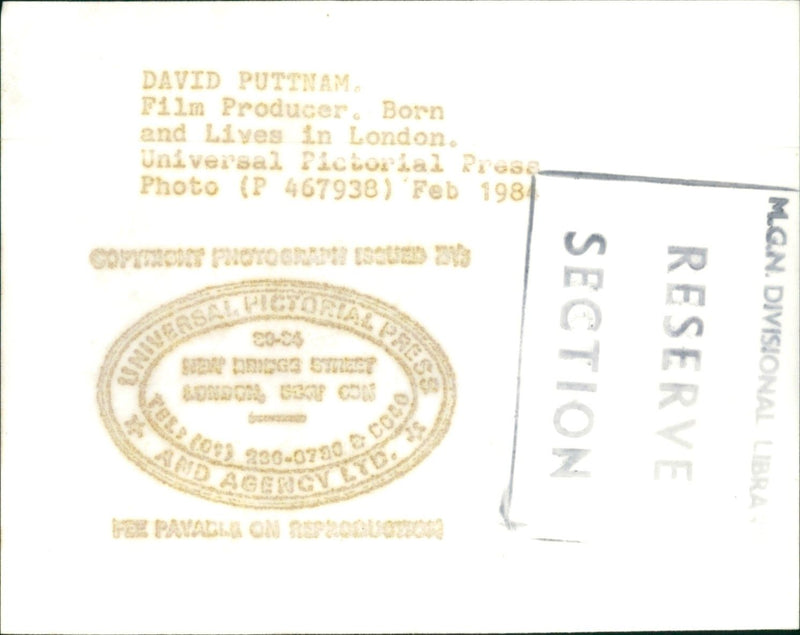 1984 - PUTTNAM DAVID FILM PROD PRODUCER PUTINAM, LONDON - Vintage Photograph