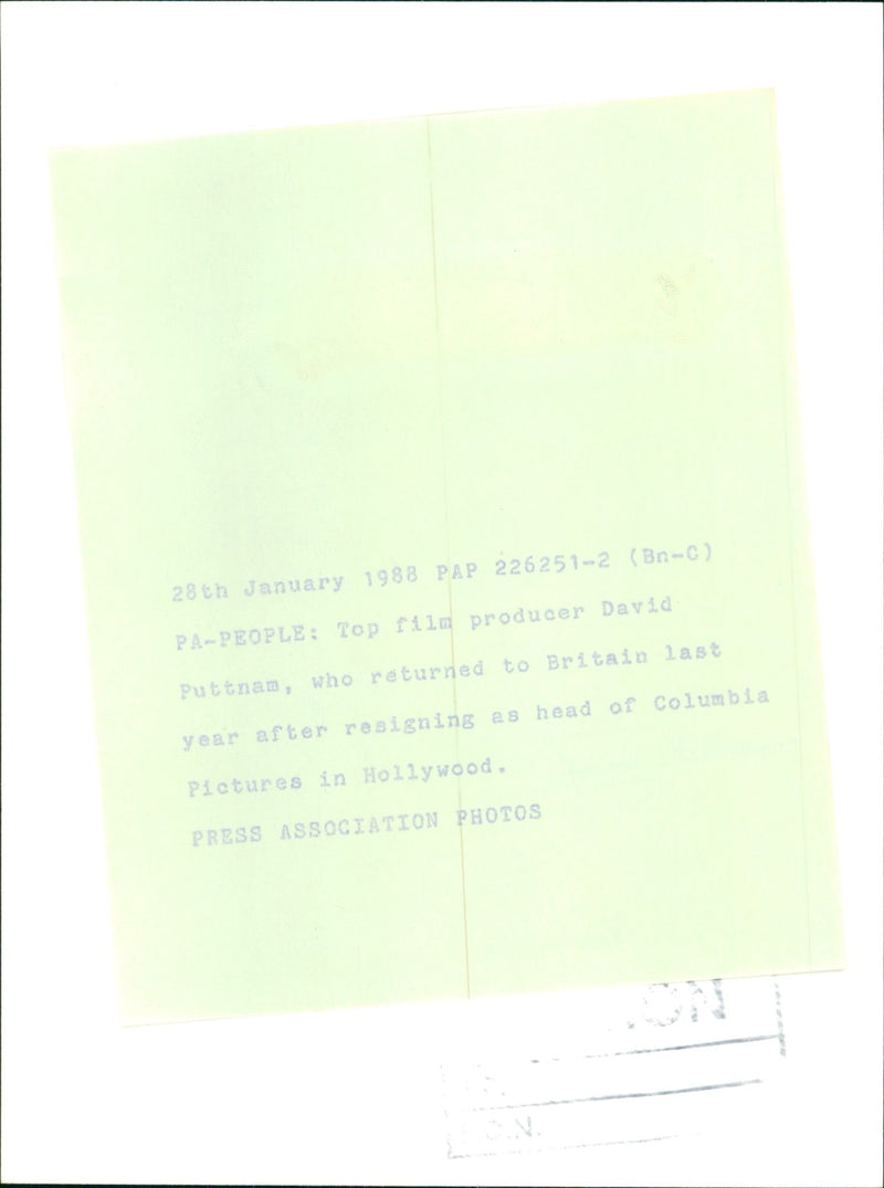 1988 - PUTTNAM DAVID FILM PROD JANUARY PAP, BRITAIN - Vintage Photograph