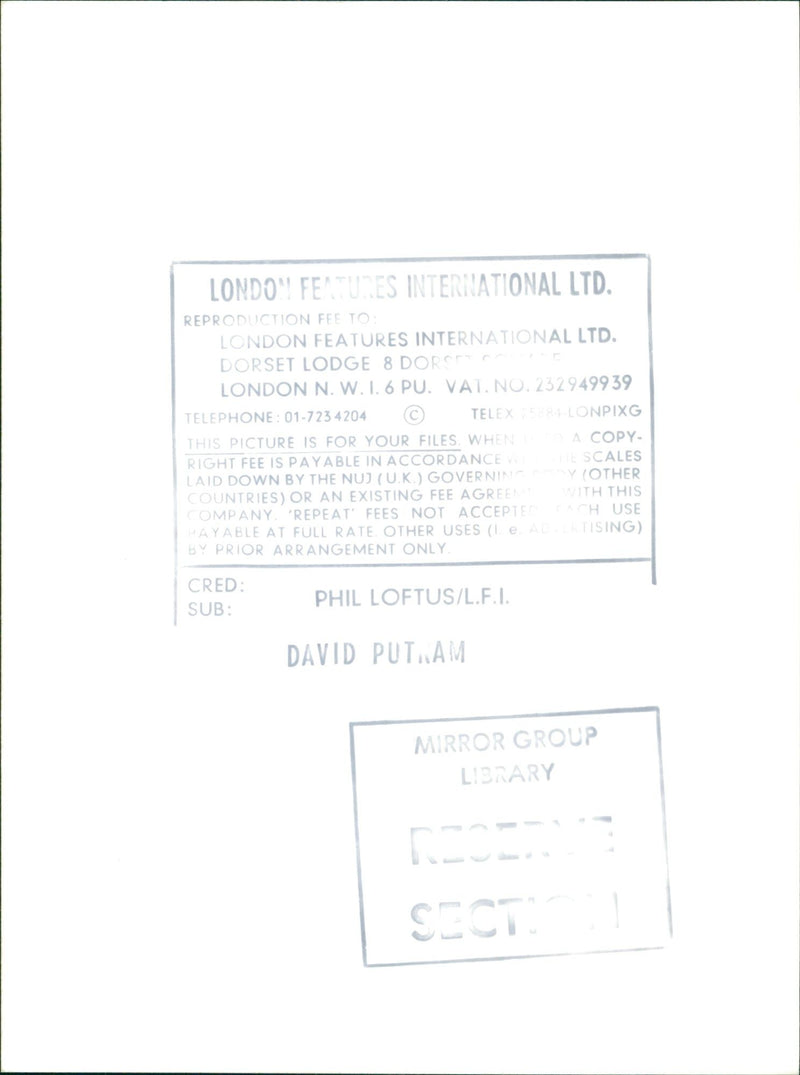 PUTTNAM DAVID FILM PROD - LTD FEATURES LONDOY INTERNATIONAL, LONDON - Vintage Photograph