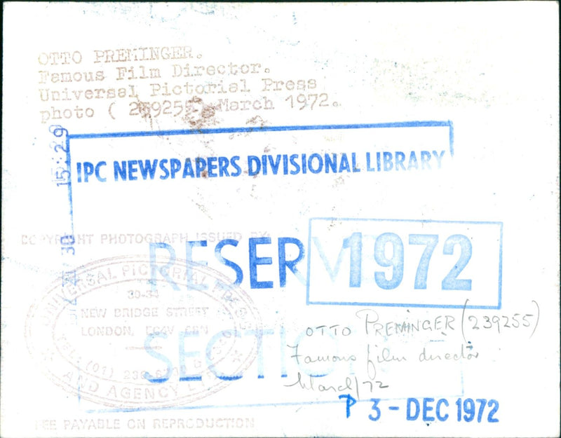 1972 - PREMINGER OTTO FILM PRODUCER TAMOUS PRENINGER, PRESS, LONDON - Vintage Photograph