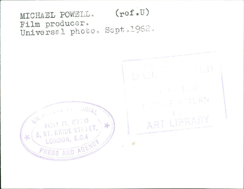 1962 - POWELL MICHAEL FILM PRODUCER REF, LONDON - Vintage Photograph