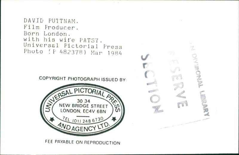 1984 - PUTTNAM DAVID FILM PROD PUITNAM PRODUCER, LONDON - Vintage Photograph