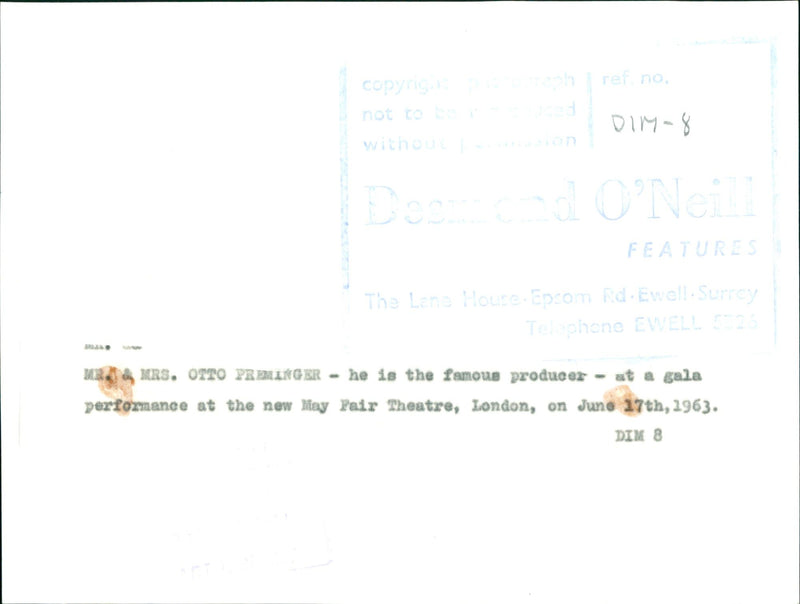 1963 - PREMINGER OTTO FILM PRODUCER COPY DIM ONE, LONDON - Vintage Photograph