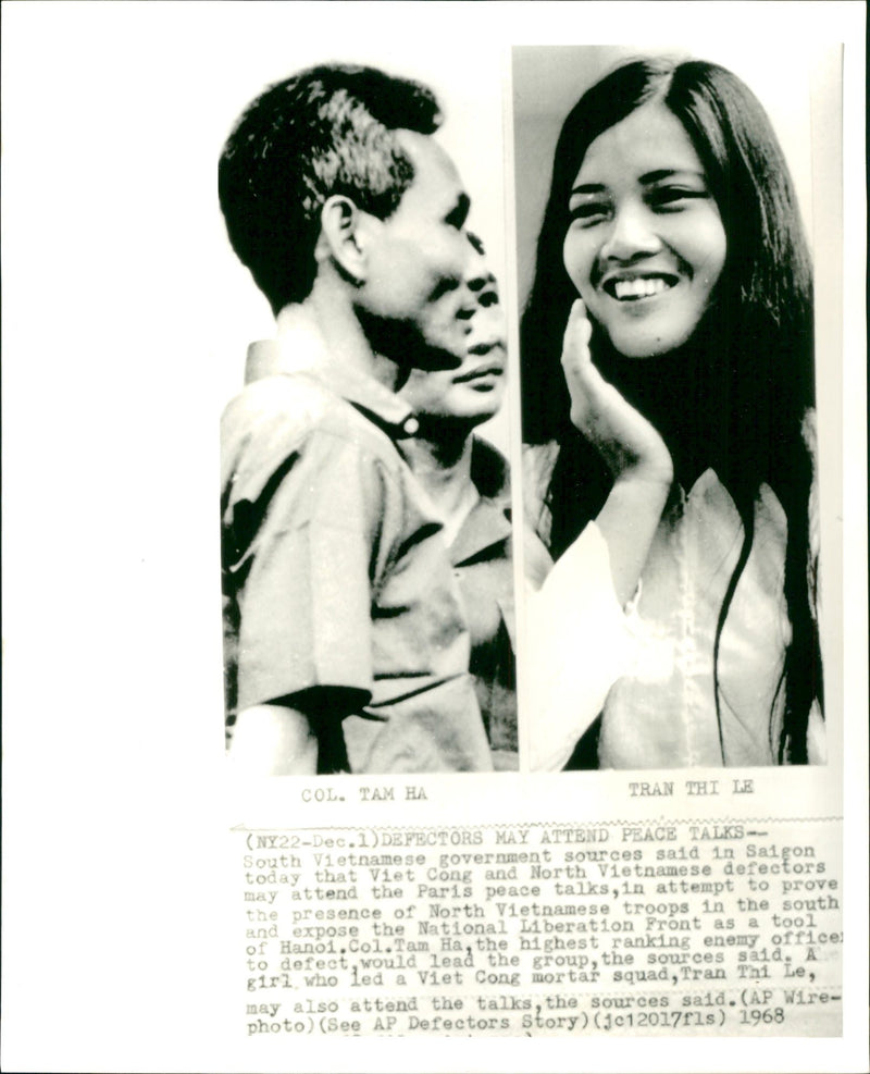1968 - VIETNAM WAR PEACE CONF SPECIAL FEL REKODUCTION NATIONALS TAI LE - Vintage Photograph