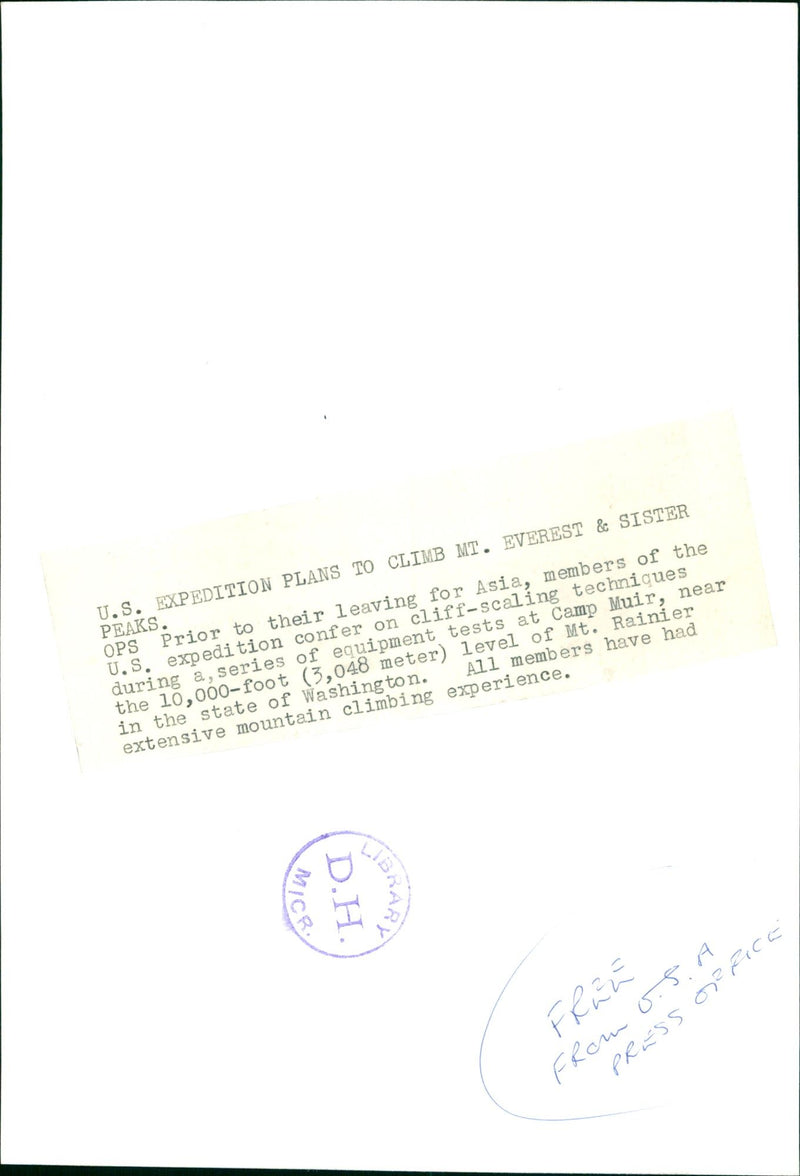 THE FOOT METER LEVEL OF MT RAINIER NEPAL EVERED MOUNT - PLANS EXPEDITION, ASIA - Vintage Photograph