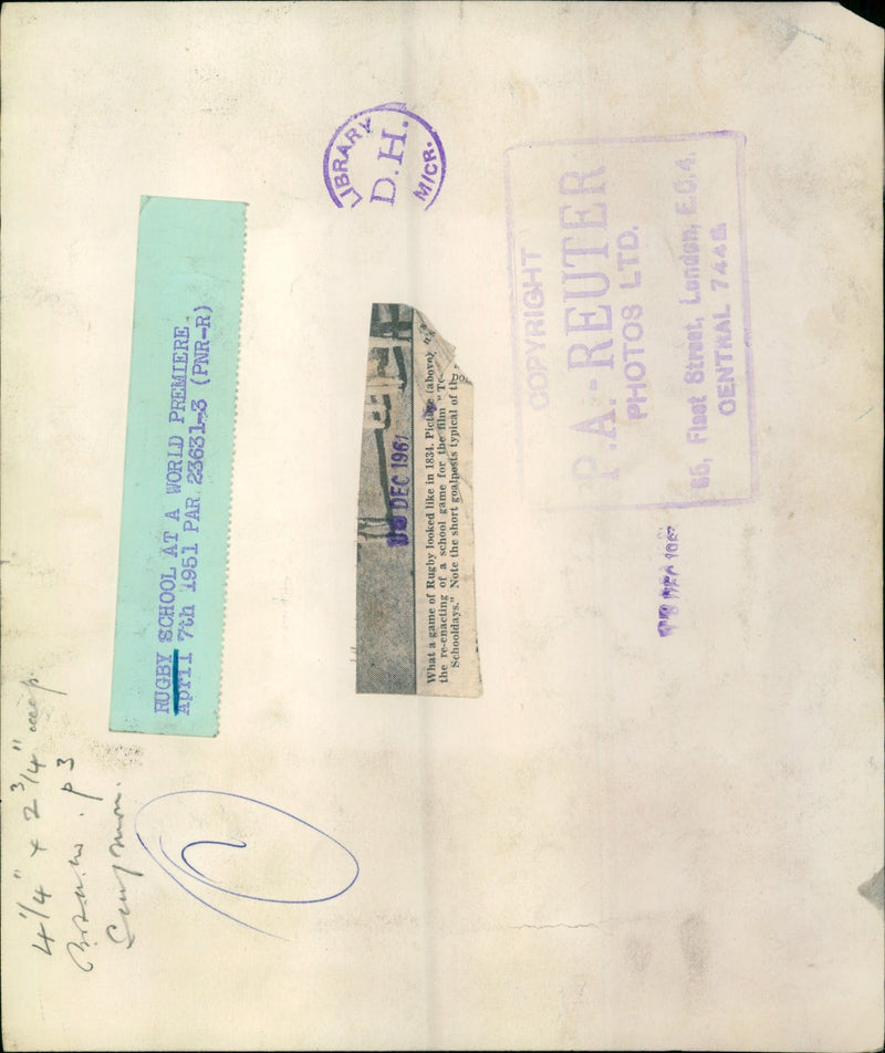 1951 - RUGBY CAMIN EEEE MENN BY PA REUTER, FILM, LONDON - Vintage Photograph
