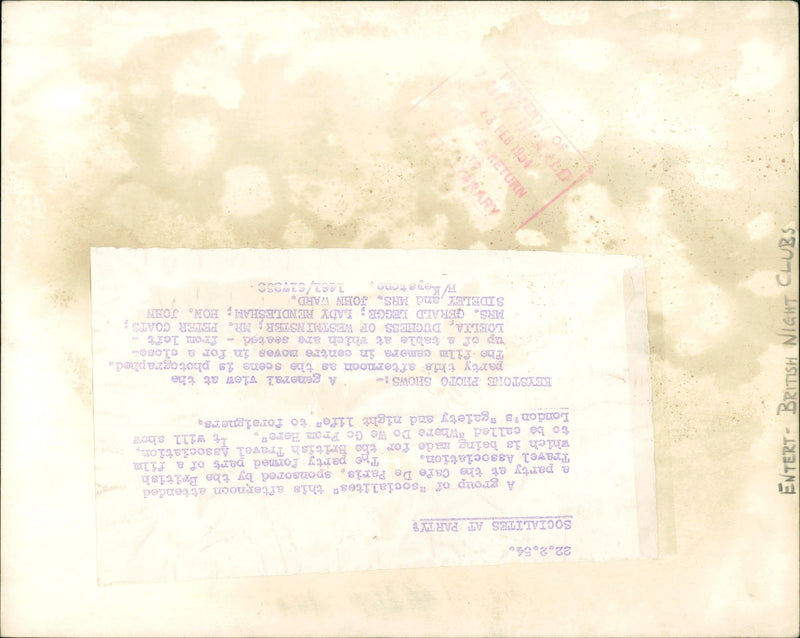 CLUBS - PARTY SOCIALIVES LEGGE GERALD, BRITISH, JOHN, FILM - Vintage Photograph