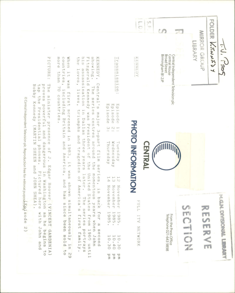 1960 - FOLDER PROS KENNEDY FITZGERALD JOHN BOBBY MARTIN, FILM - Vintage Photograph