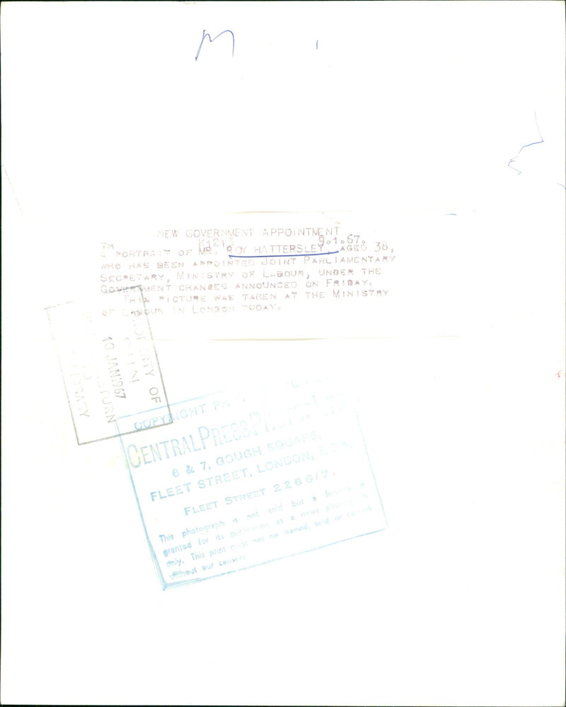 M P HATTERSLEY ROY - POETRAIT APPOINTMENT NEW GOVERNMENT, LONDON, STREET - Vintage Photograph