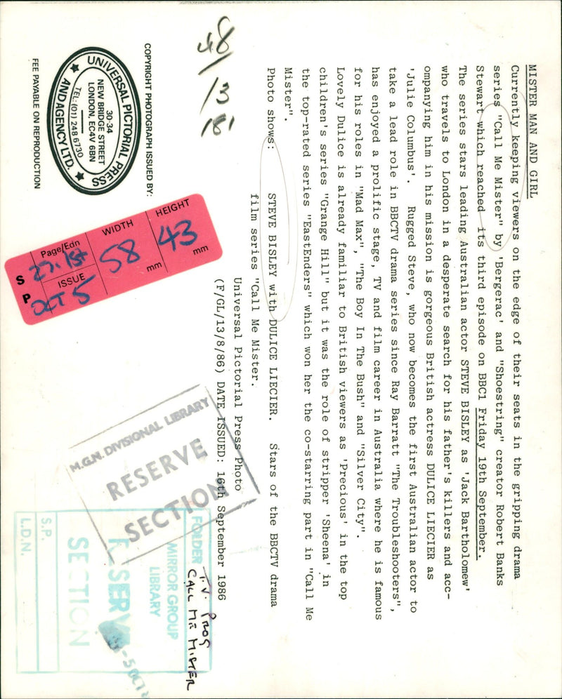 1986 - RADIO T V PROG CA CL AND GIRL MAN MISTER JACK STEVE BISLEY, LONDON, FILM - Vintage Photograph