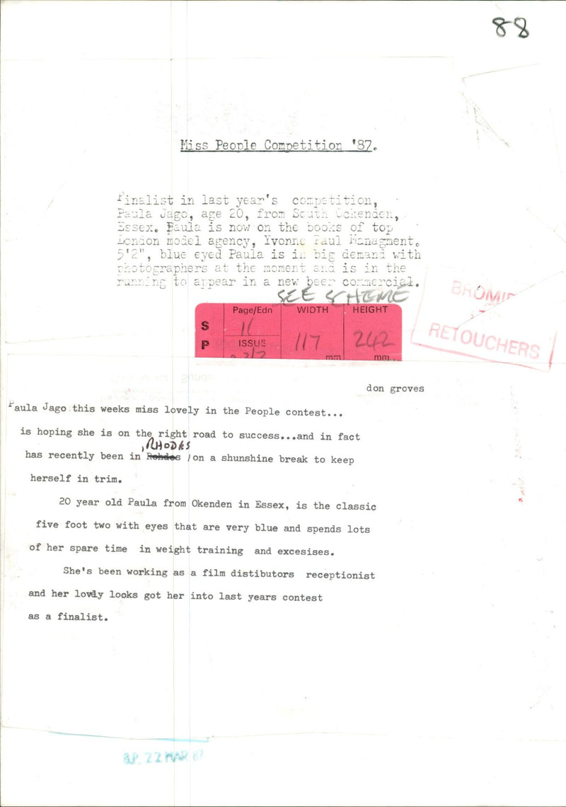 SAGO PAULA MODEL - MISS PEOPLE COMPETITION JAGO, FILM - Vintage Photograph