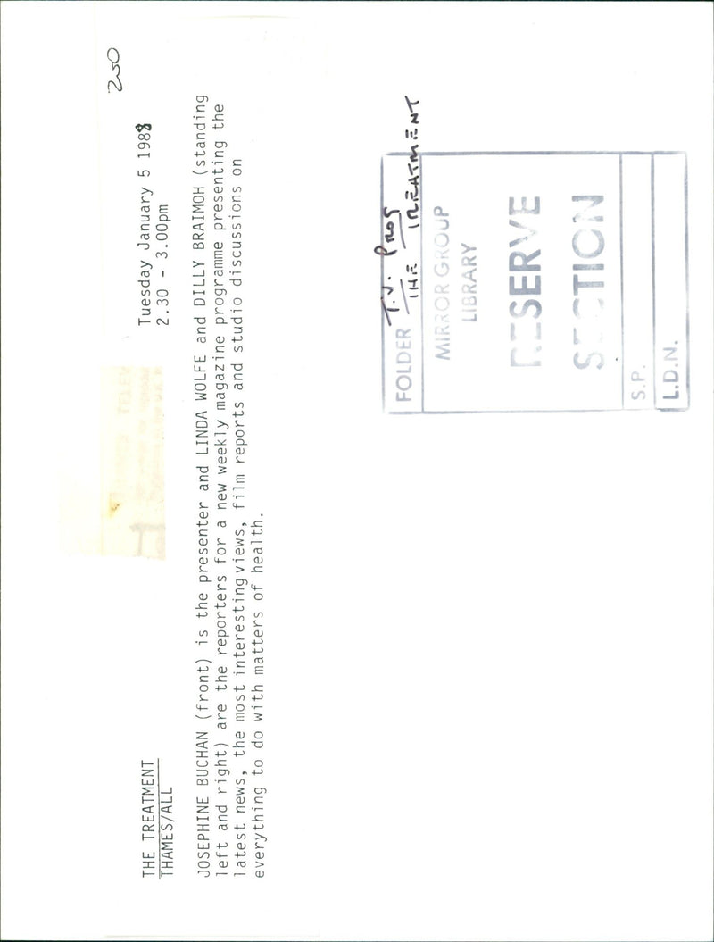 1988 - I S THAMES TREATMENT THE LINDA, FILM - Vintage Photograph