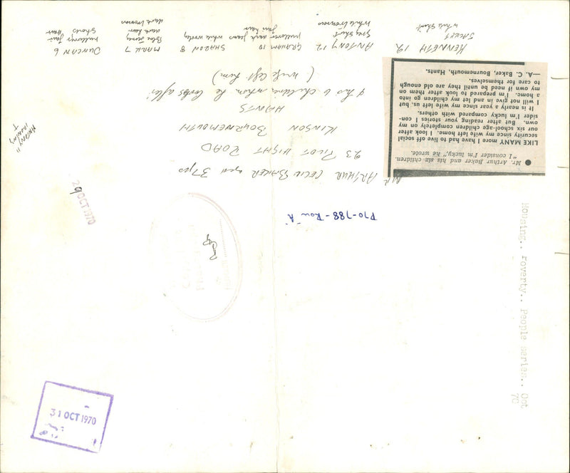 POVERTY HOUSINS PEOPLE BAKER CECIL SHARON ARTHUR, FILM, WIFE - Vintage Photograph