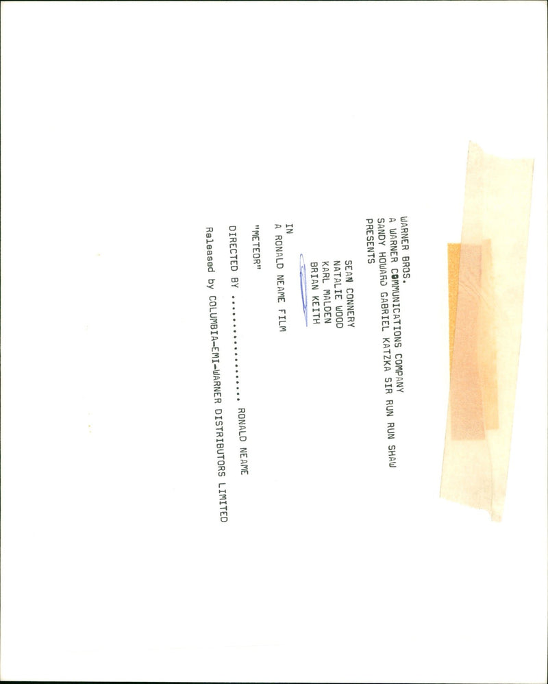 KEITH RCIAN - WARNER BROS MALDEN BRIAN KARL RONALD, SIR, FILM, CONNERY - Vintage Photograph