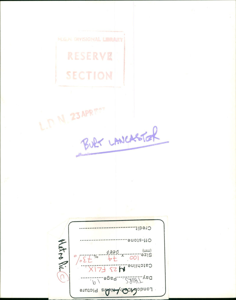 LANCASTER BURT FILMS - PICTURE LONDOFTBET DAY GODIS, SONG, PICTURES - Vintage Photograph