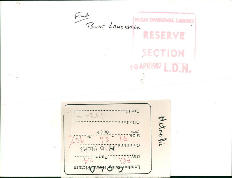 1968 - LANCASTER BURT FILMS DAY PAGE GAAI LONDON HY MM RON, JOURNEY - Vintage Photograph