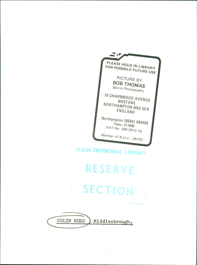 ROSS COLON FOOTBALL MIDLESSROJSH - HOLD PLEASE LIBRARY BY THOMAS BOB GN M. - Vintage Photograph