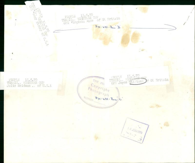 1970 - WILLIAMS JOYCE HONNIS WIGHTHAN TENNIS CUP PEOPLE, FILM, GT - Vintage Photograph