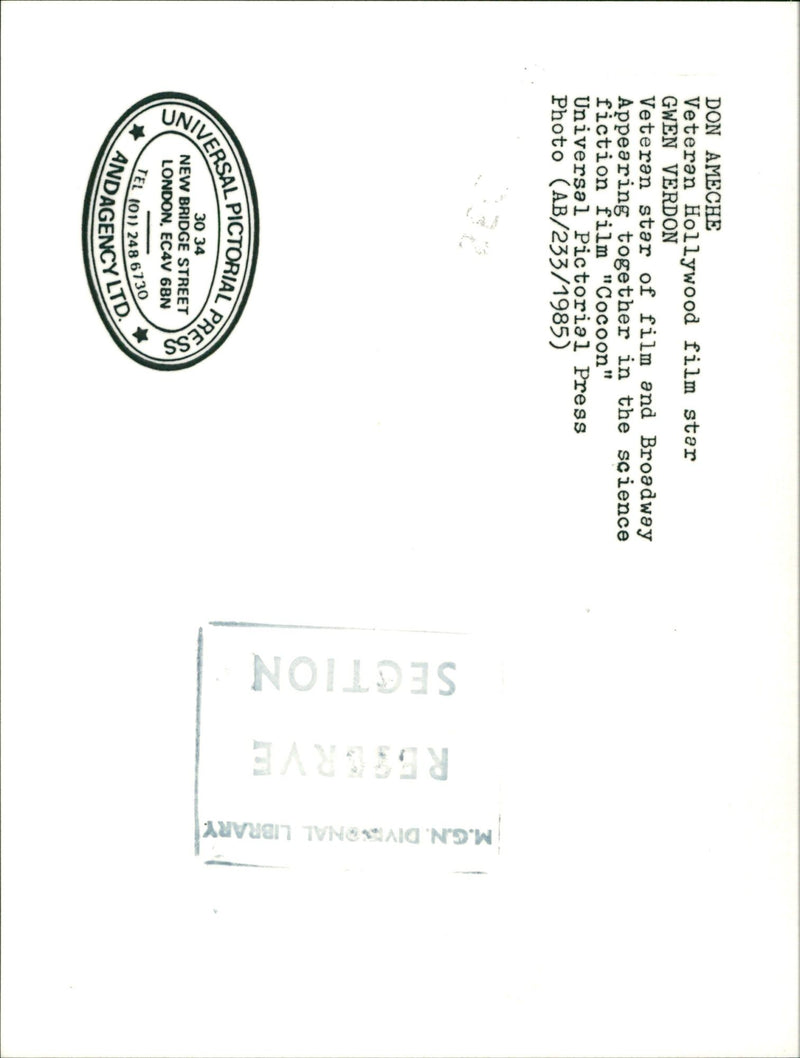 1985 - HOA HGWE HOLLYWOOD DON AMECHE VETERAN, LONDON, FILM - Vintage Photograph