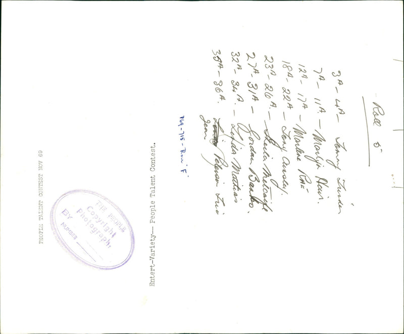 ARIZTC PEOPLE TALERST CONTESTS - ROLL TENNY, MARLENE, FILM - Vintage Photograph