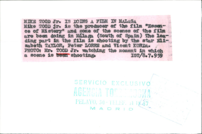 Mike Todd Jr. is doing a film in Malaga - Vintage Photograph