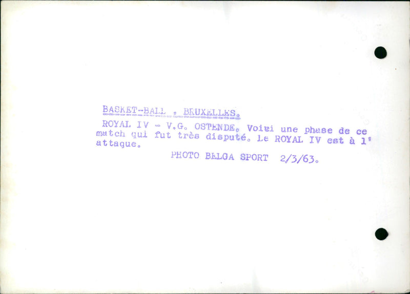Basketball: Royal IV - V.G. Ostend - Vintage Photograph