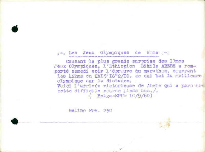 SAMEDI LES MARATHON VOICI OLYMPIQUE LETHIOPIEN COURSE BELINO FRS ABE - Vintage Photograph