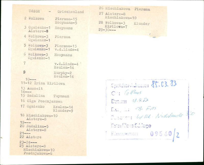 WOLKOWA CLUNDER KIRILOVA PIERSMA HOOYMANS OGUIENKO HOOY MANS FILM - Vintage Photograph