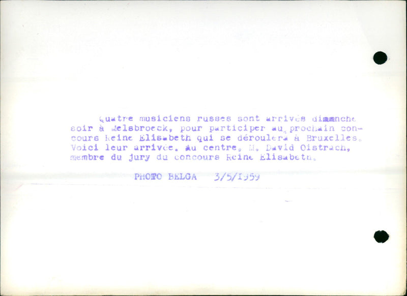 1959 ELISABES RUSSIAS ELISABETH PARTIAL PROCHAIN MUSICIANS VOICI ARR DAVID - Vintage Photograph