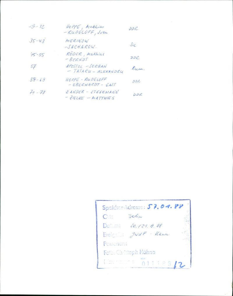 1988 FWDF KANU BERLIN FILM SHOT MATTHIAS HOPPE SVEN MENINOW AND ALEXA - Vintage Photograph