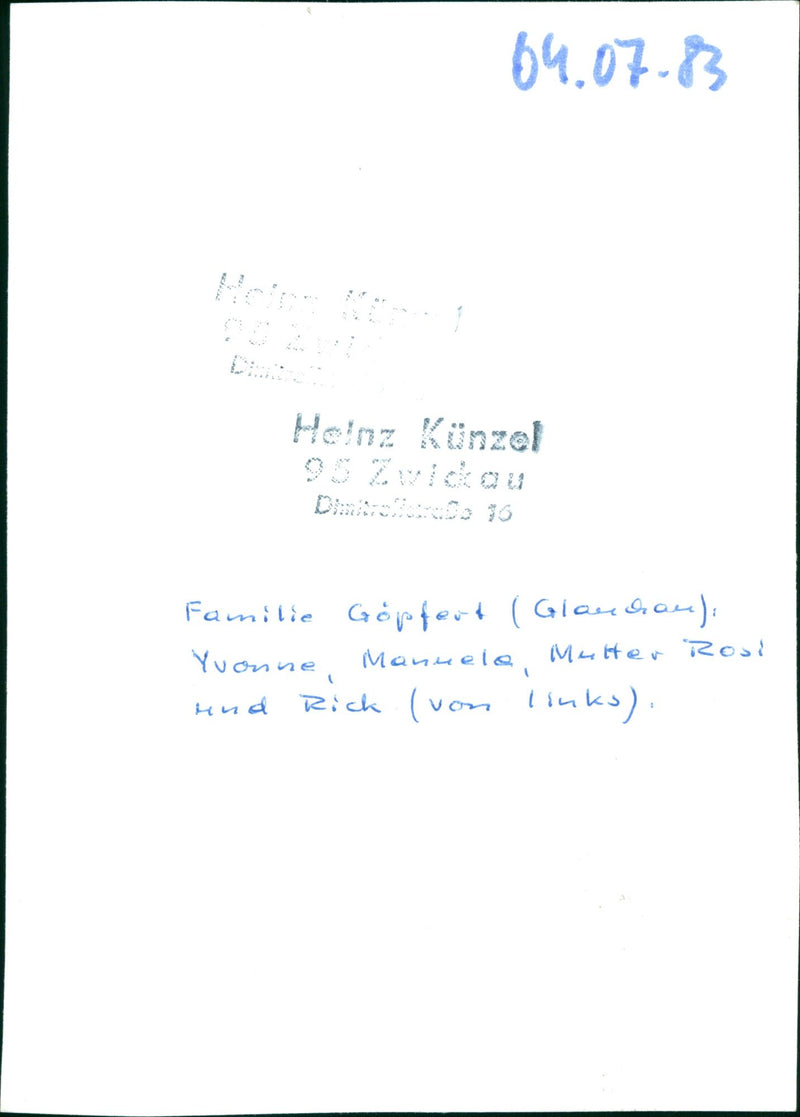 VERB GERMAN FAMILY GABFERT GLAUCHAU YVONNE MANUELA RICK LIN LEFT MOTHE - Vintage Photograph