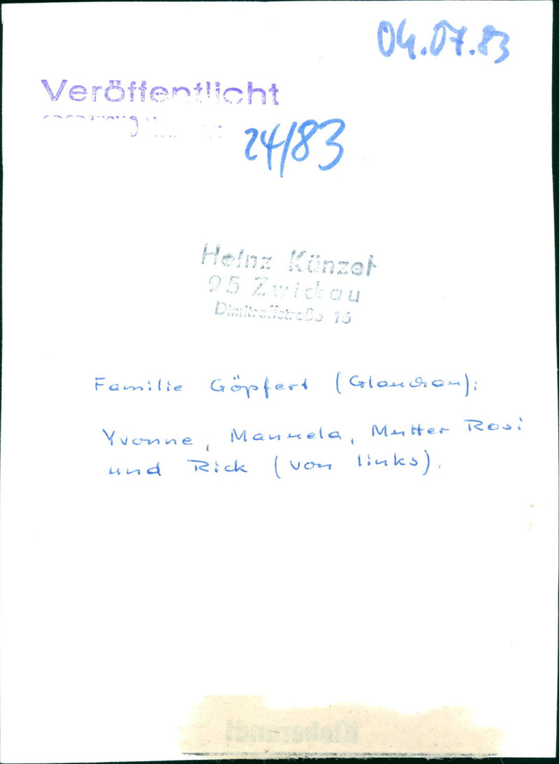 VERB GERMAN HEINZ KUNZET GABFERT GLAUCHAU MESTER ROOI YVONNE MANUELA AND - Vintage Photograph