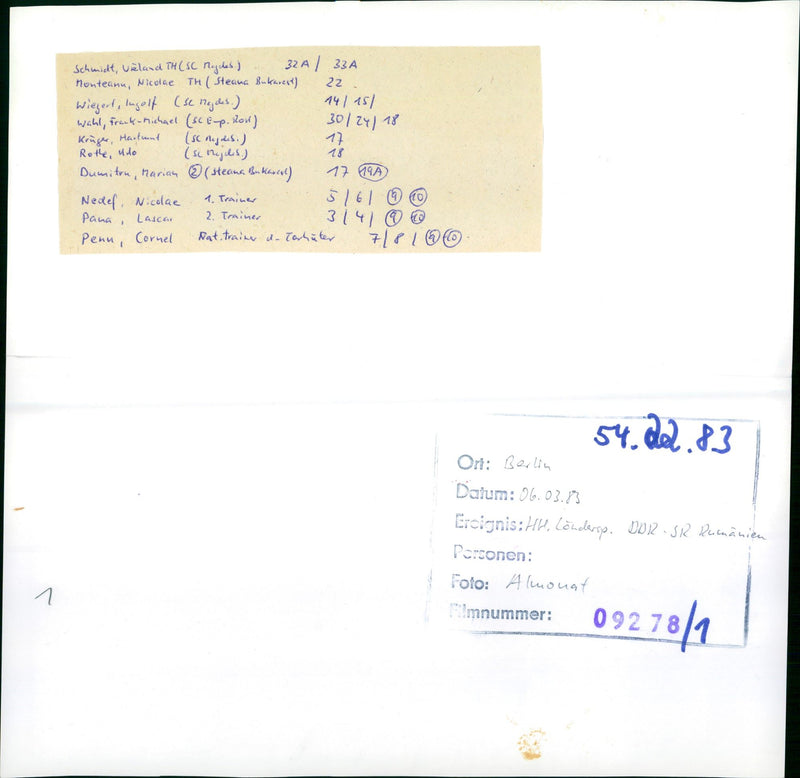 1983 RUMANIS BERLIN KRUGER HARTMUT SCHMIDT VELAND REGALES MONT MICHAEL FILM - Vintage Photograph