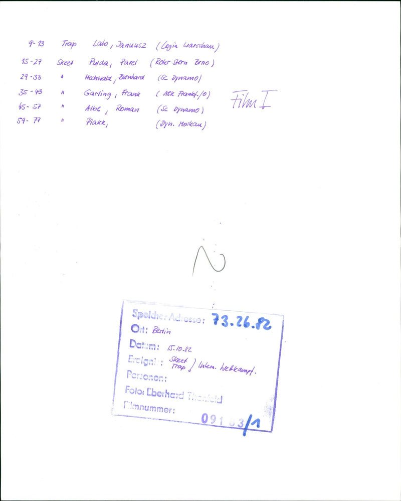 1982 BERLIN INTERNATIONAL COMPETITION SKEET TRAP KUHMSTEDT WELL FILM - Vintage Photograph