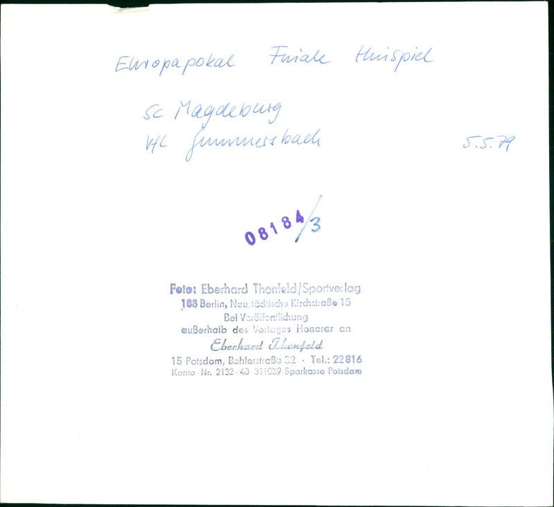 1979 FINAL MAGDEBURG EUROPEAN CUP FNIALE THISPIEL MAGDEBUR FILM - Vintage Photograph
